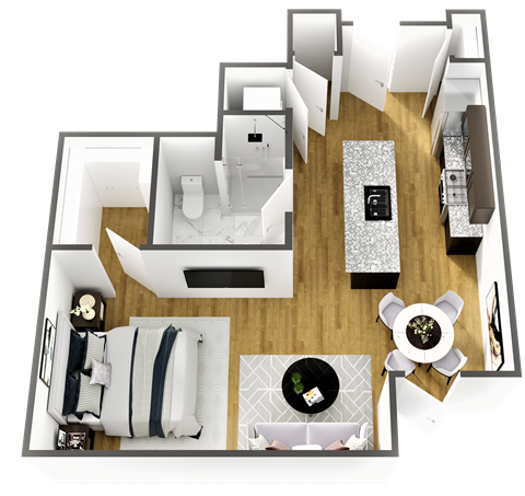 Floor plan for studio, 1 bath, 667 sqft